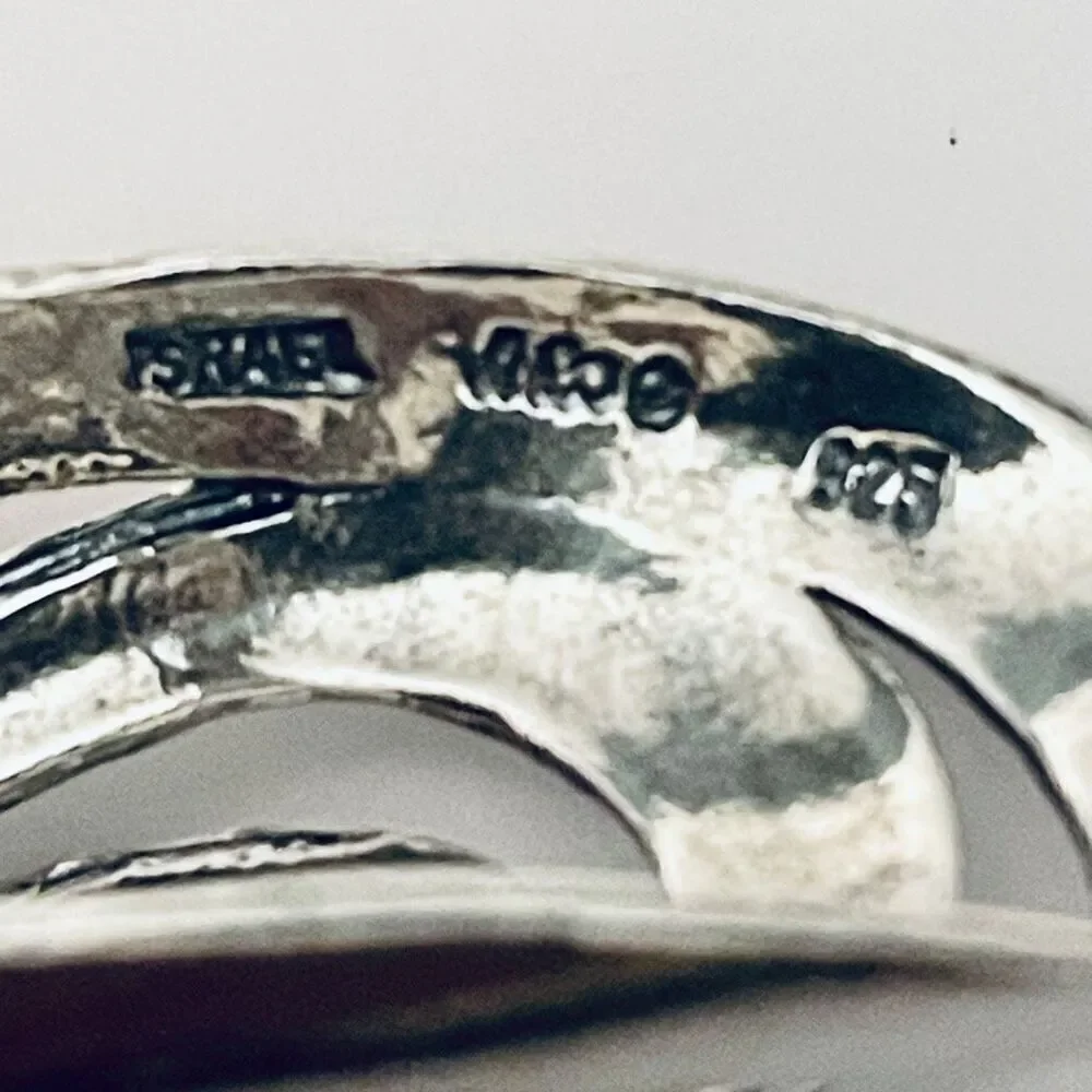 NWT Gorgeous 7 Made in Israel .925 Sterling Silver Orbits Sparkle Long Oval Ring